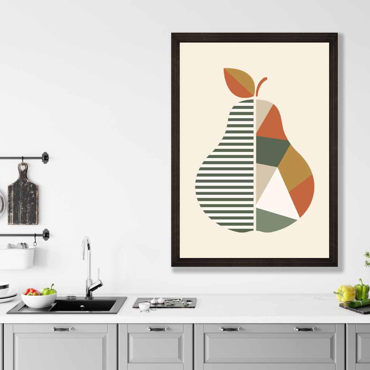 Geometric Fruit Poster of Pear in Green Orange Yellow