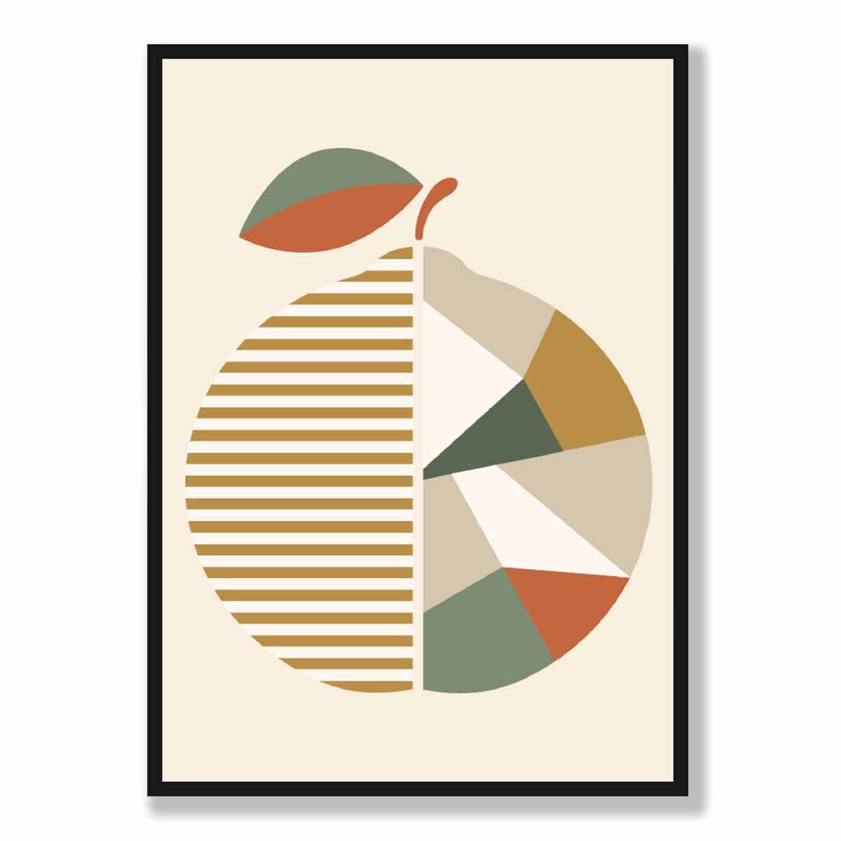 Geometric Fruit Poster of an Orange in Green Orange Yellow