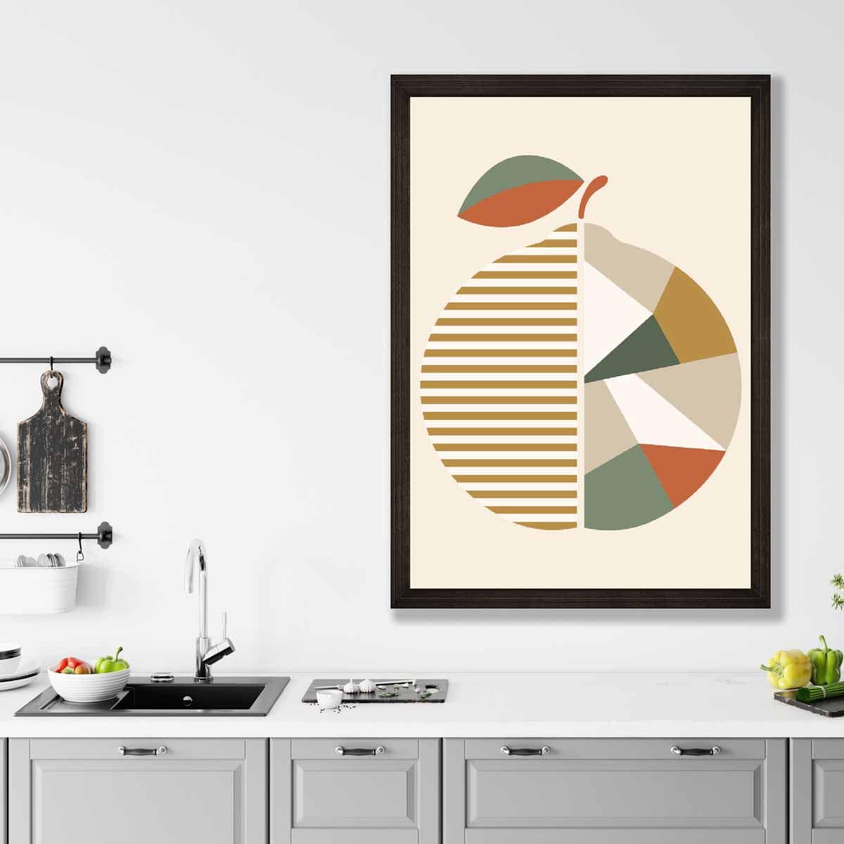 Geometric Fruit Poster of an Orange in Green Orange Yellow
