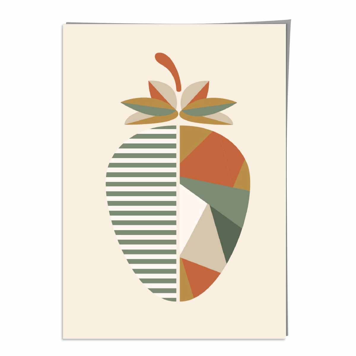 Geometric Fruit Poster of a Strawberry in Green Orange Yellow