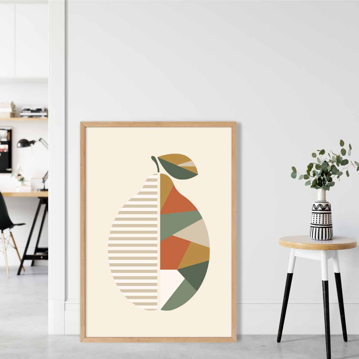 Geometric Fruit Poster of a Lemon in Green Orange Yellow