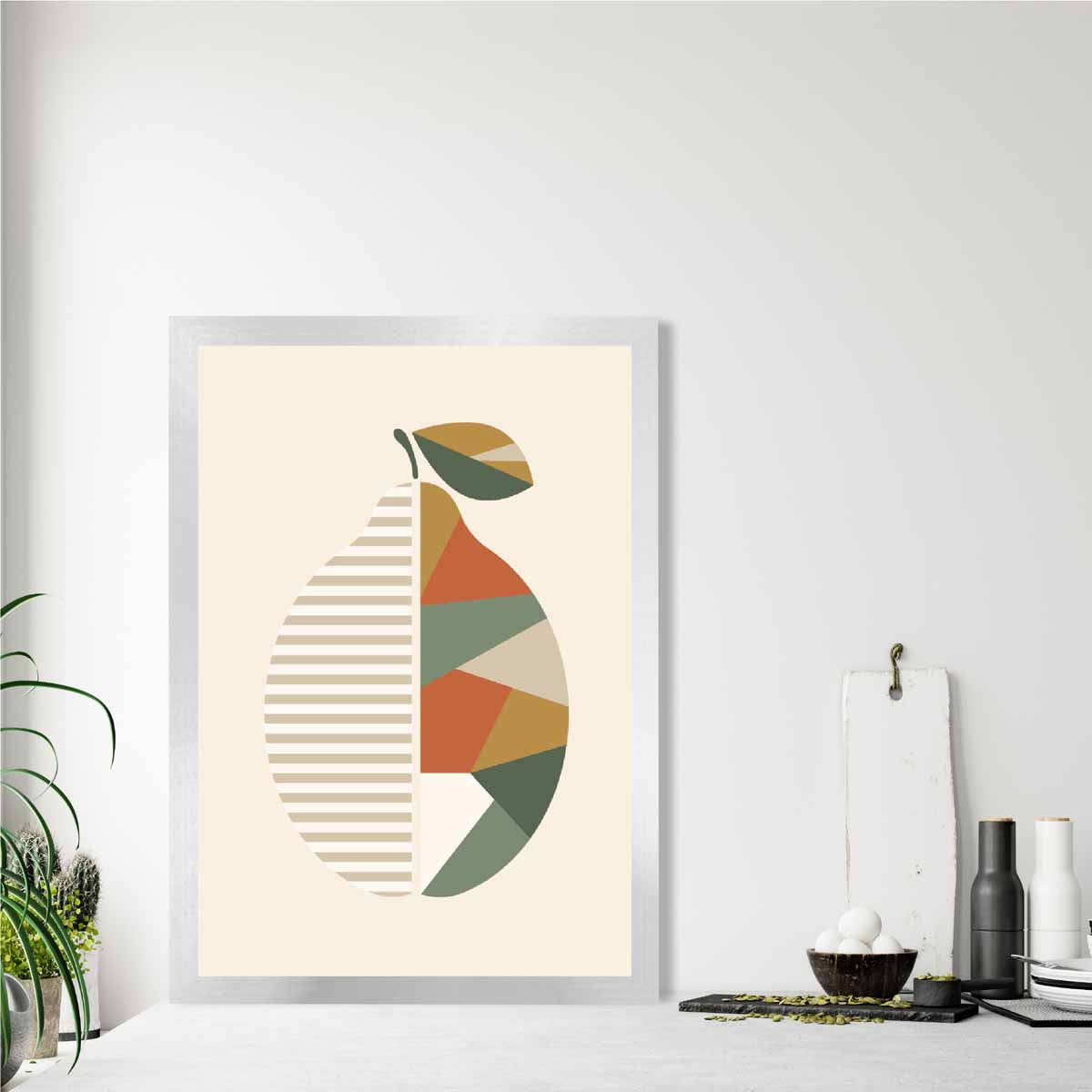 Geometric Fruit Poster of a Lemon in Green Orange Yellow