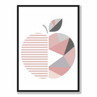 Geometric Fruit Poster of Apple in Blush Pink and Grey