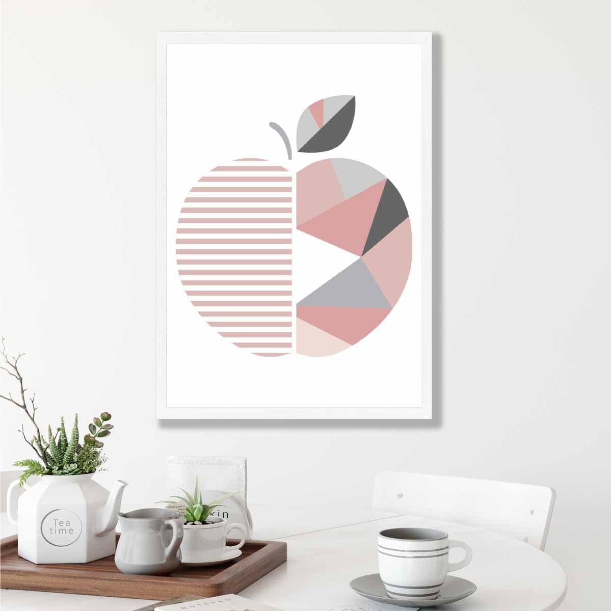 Geometric Fruit Poster of Apple in Blush Pink and Grey