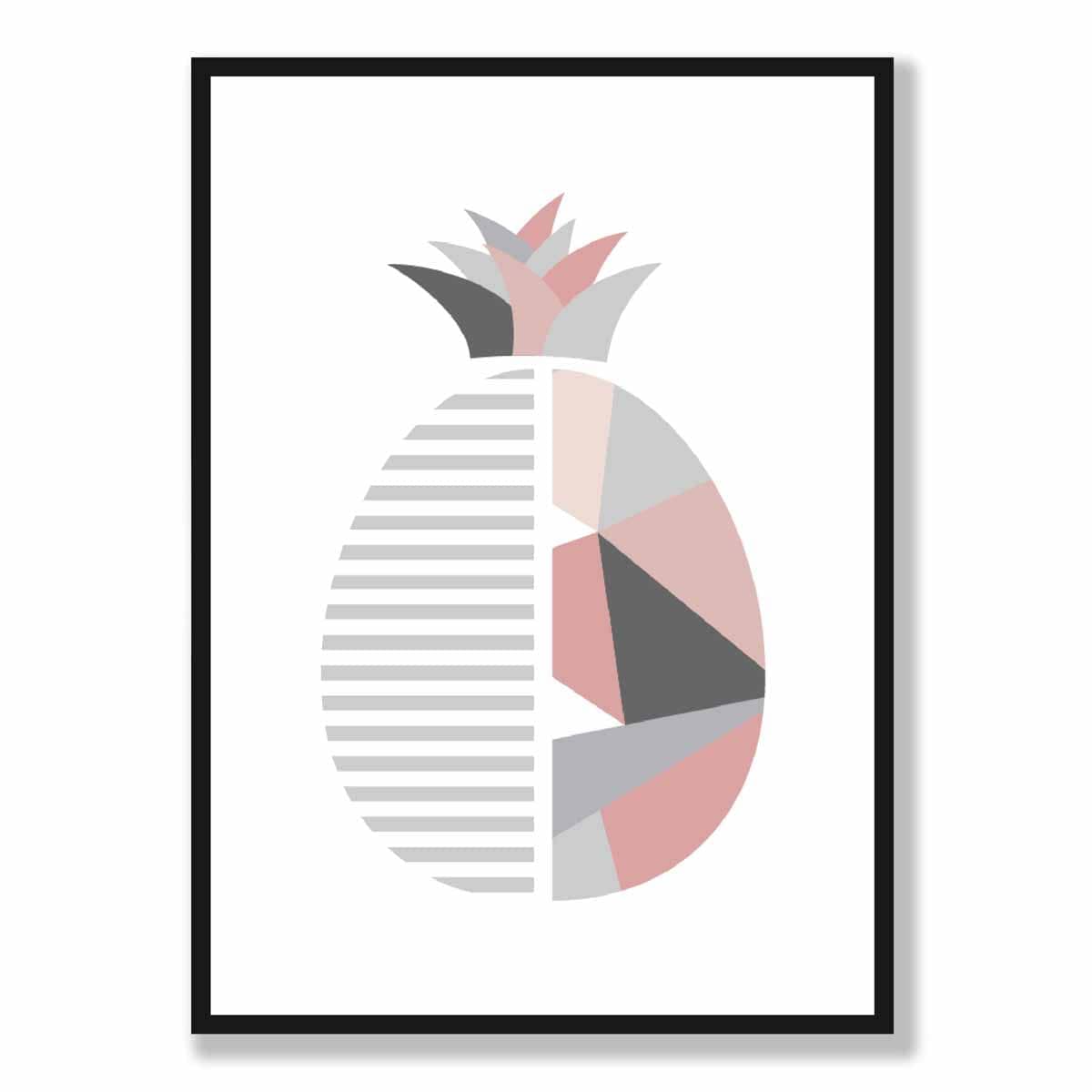 Geometric Fruit Poster of a Pineapple in Blush Pink and Grey