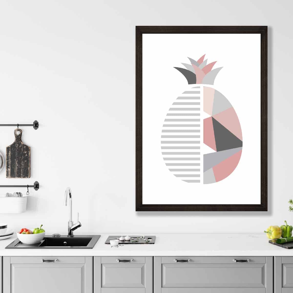 Geometric Fruit Poster of a Pineapple in Blush Pink and Grey