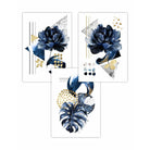 Abstract Geometric Floral Navy and Gold Set of 3 Wall Art Prints
