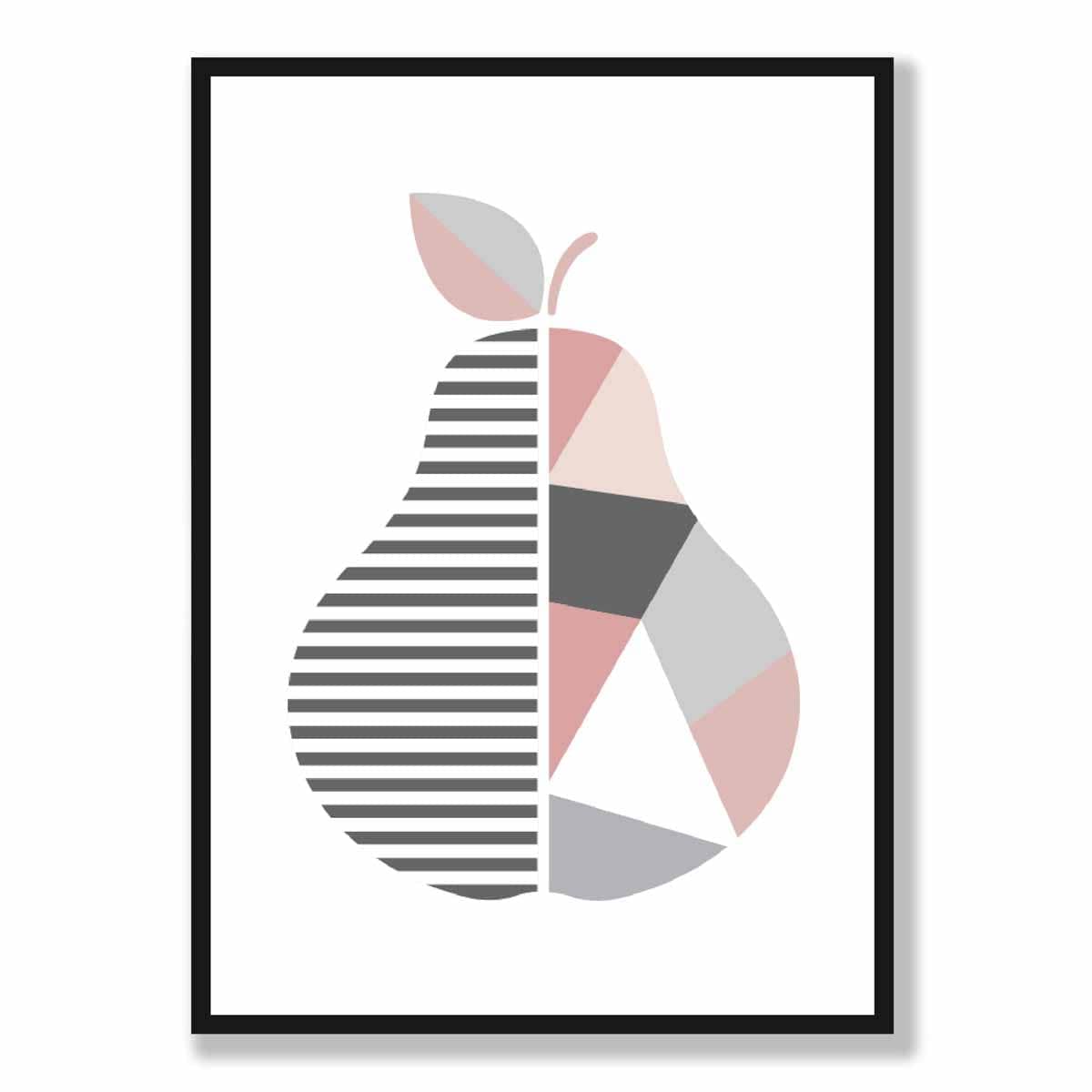 Geometric Fruit Poster of a Pear in Blush Pink and Grey