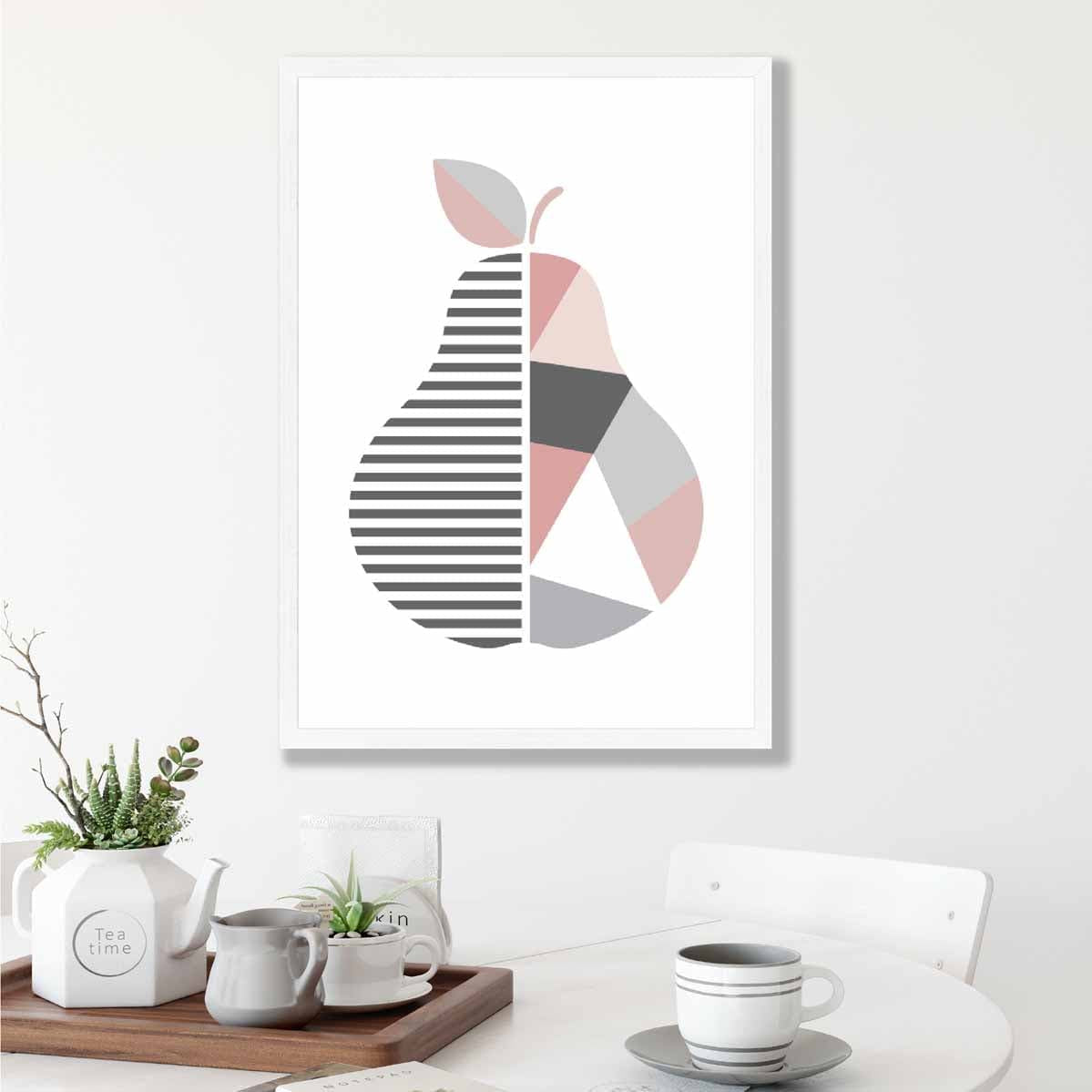 Geometric Fruit Poster of a Pear in Blush Pink and Grey