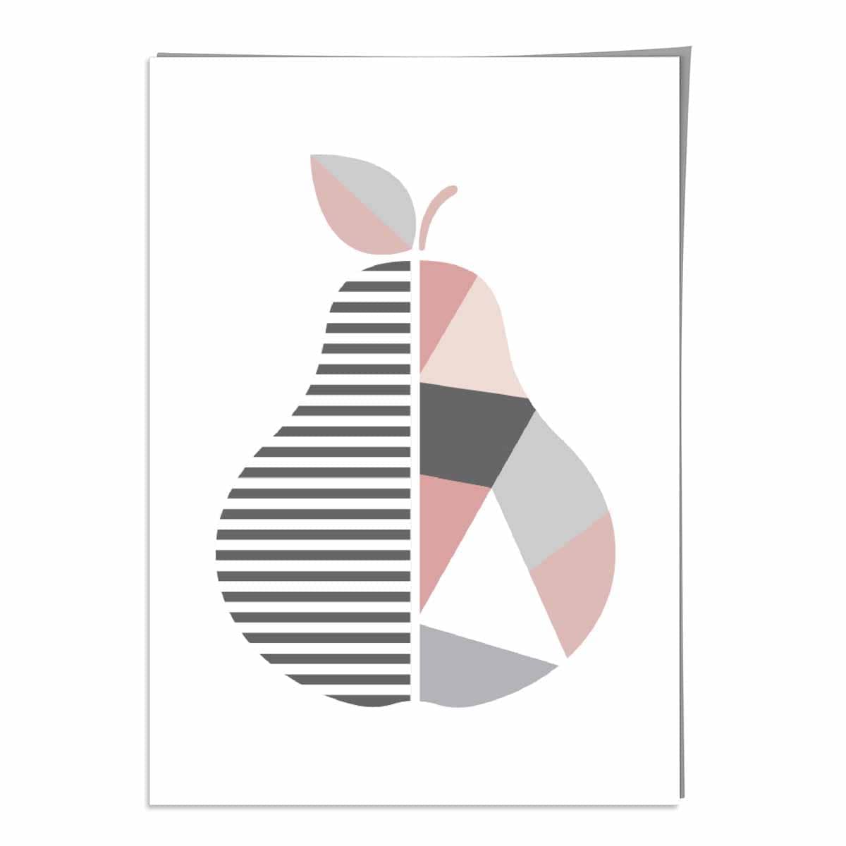 Geometric Fruit Poster of a Pear in Blush Pink and Grey