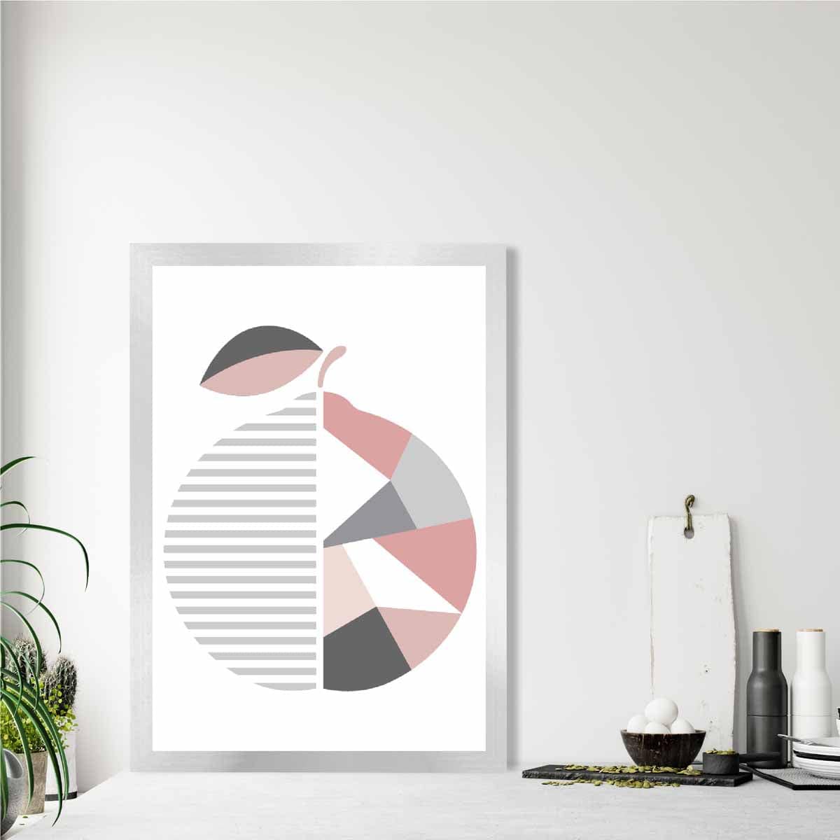 Geometric Fruit Poster of an Orange in Blush Pink Grey