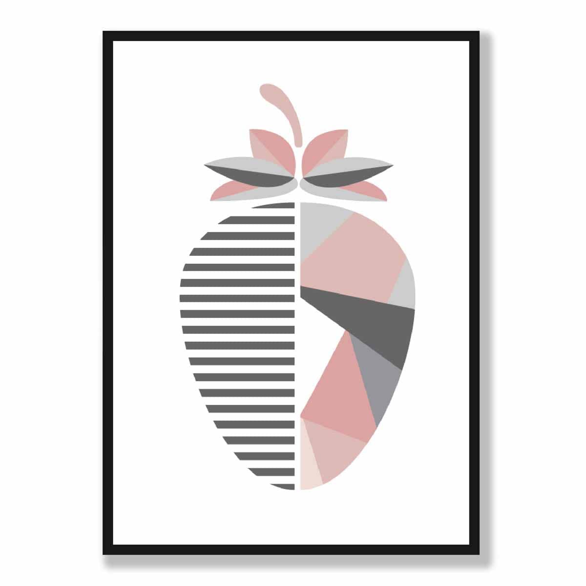 Geometric Fruit Poster of a Strawberry in Blush Pink and Grey