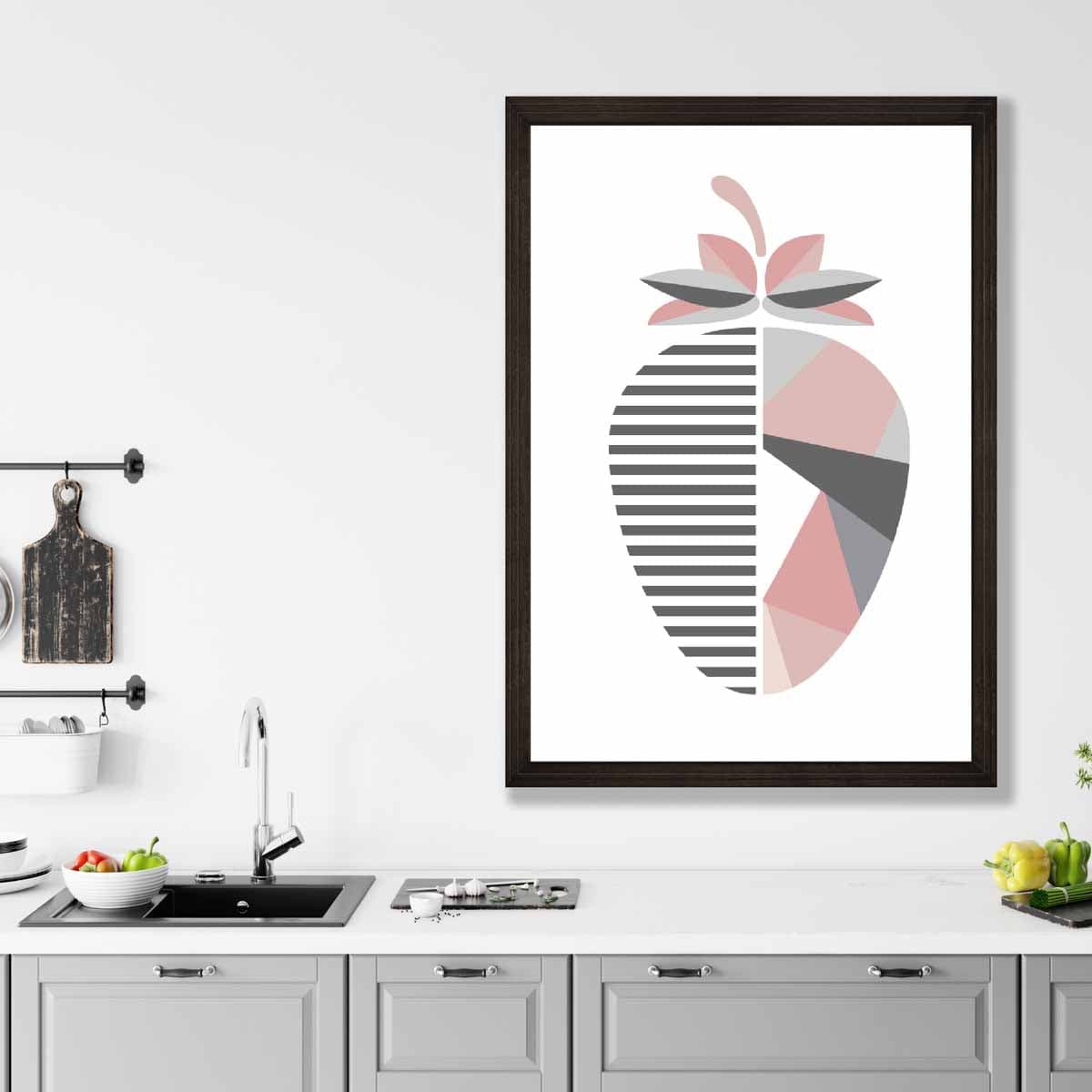 Geometric Fruit Poster of a Strawberry in Blush Pink and Grey