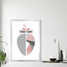 Geometric Fruit Poster of a Strawberry in Blush Pink and Grey