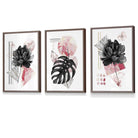 Set of 3 Abstract Pink and Black Floral Wall Art Prints / Framed | Artze Wall Art UK