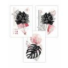 Set of 3 Modern Floral Wall Art Prints Pink & Black