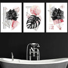Set of 3 Modern Floral Wall Art Prints Pink & Black