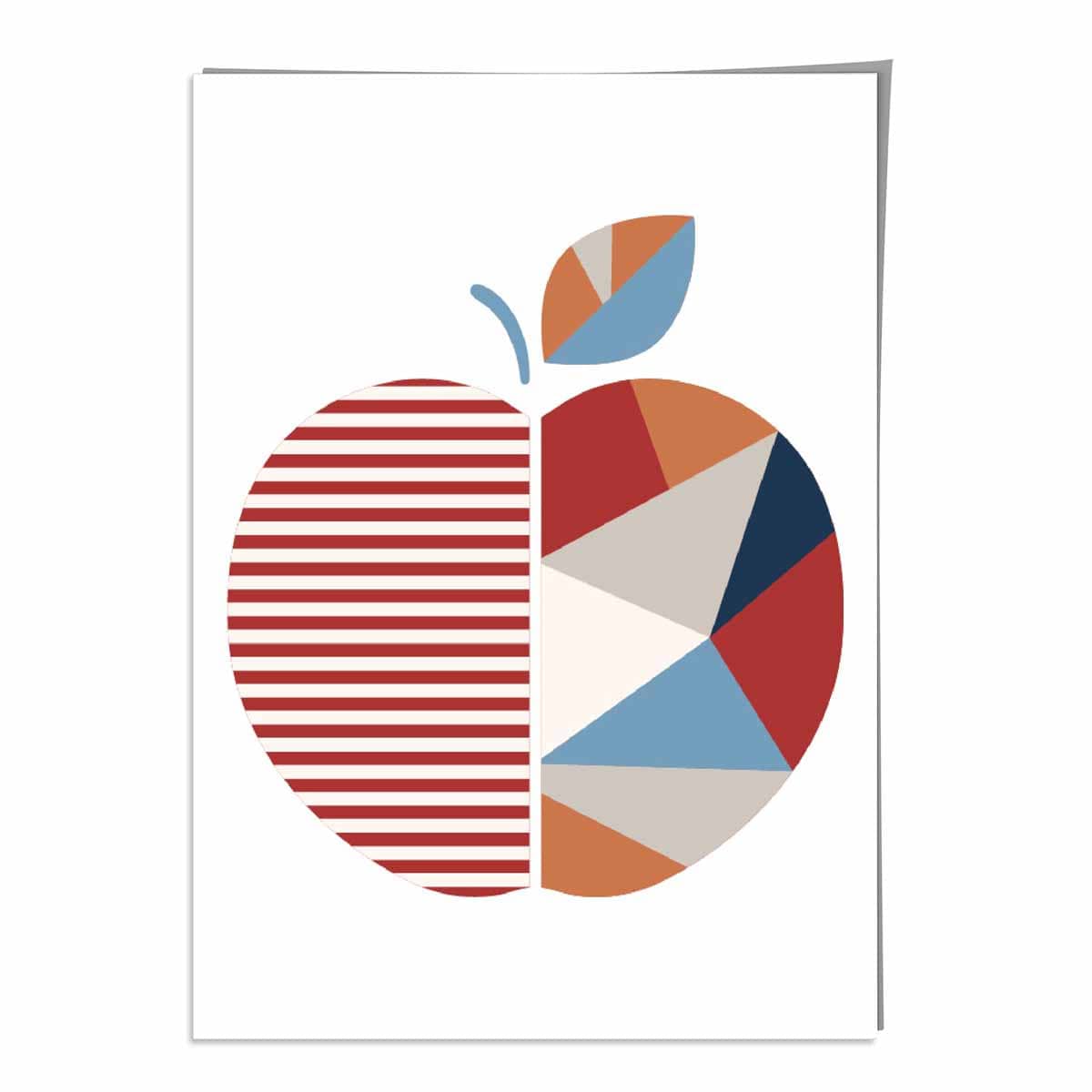 Geometric Fruit Poster of an Apple in Red Orange Blue