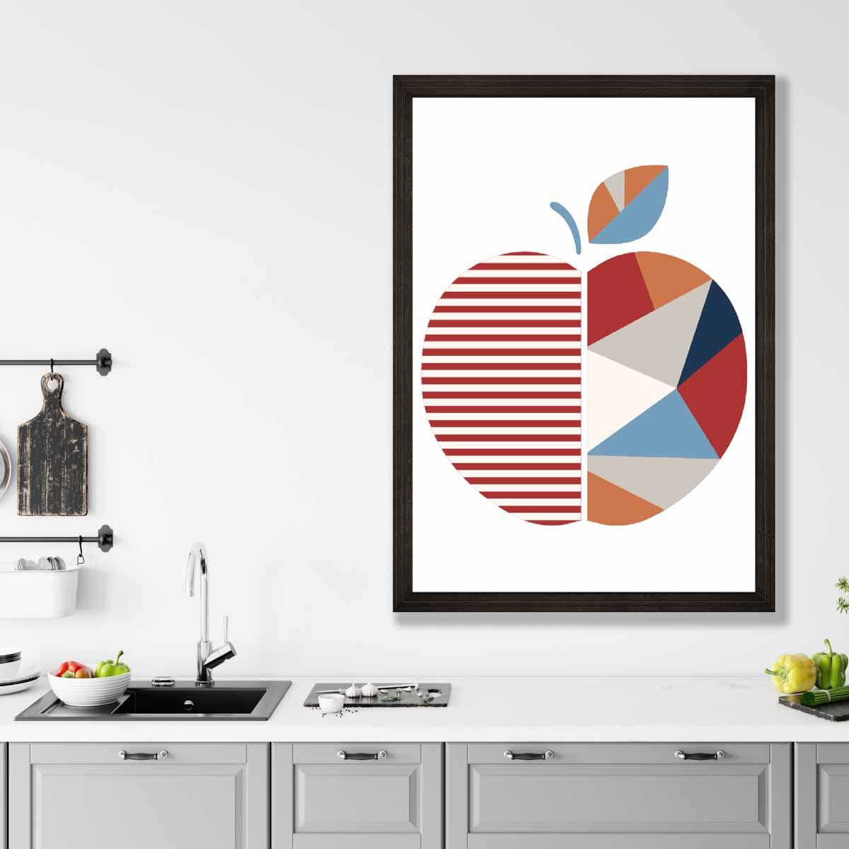 Geometric Fruit Poster of an Apple in Red Orange Blue