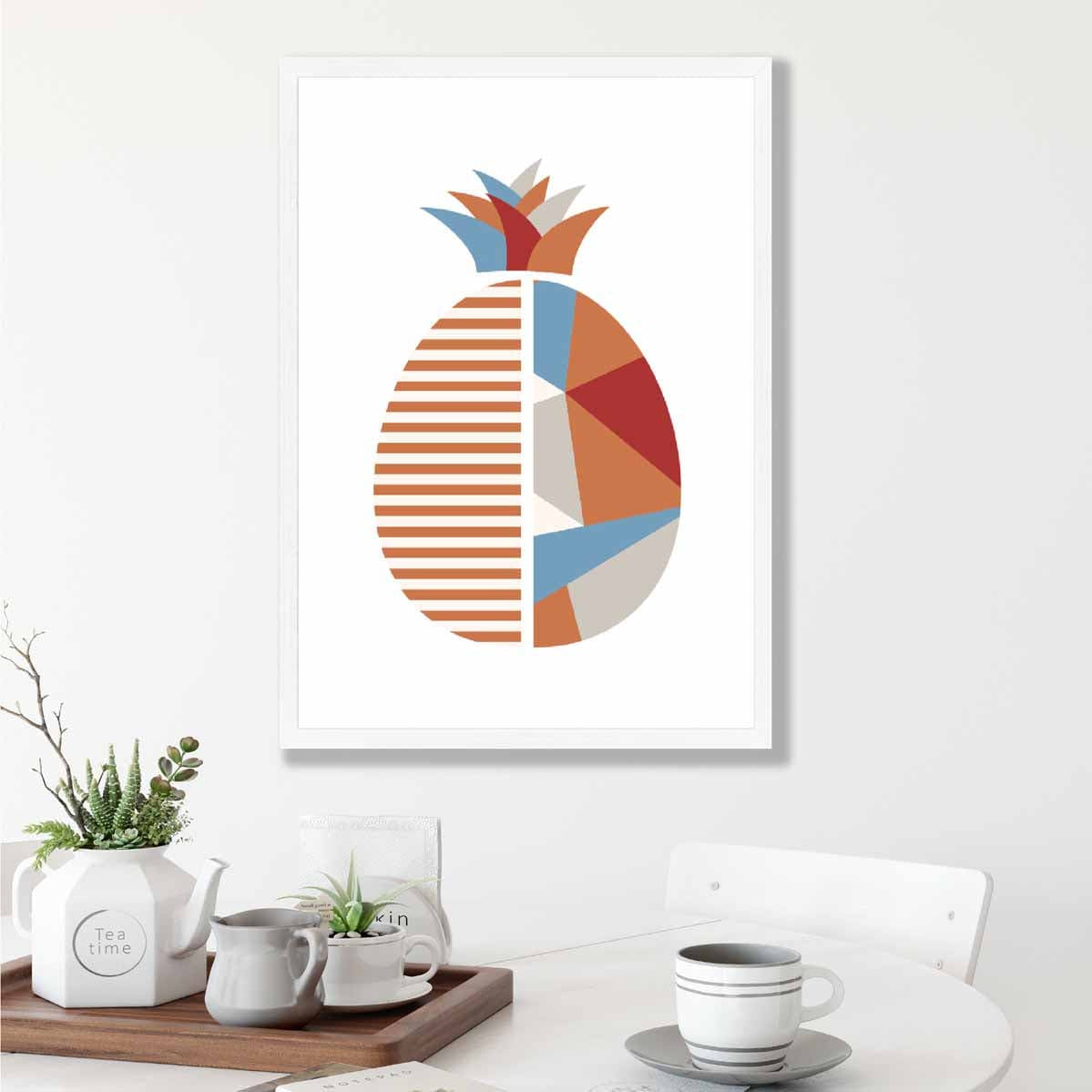 Geometric Fruit Poster of a Pineapple in Red Orange Blue
