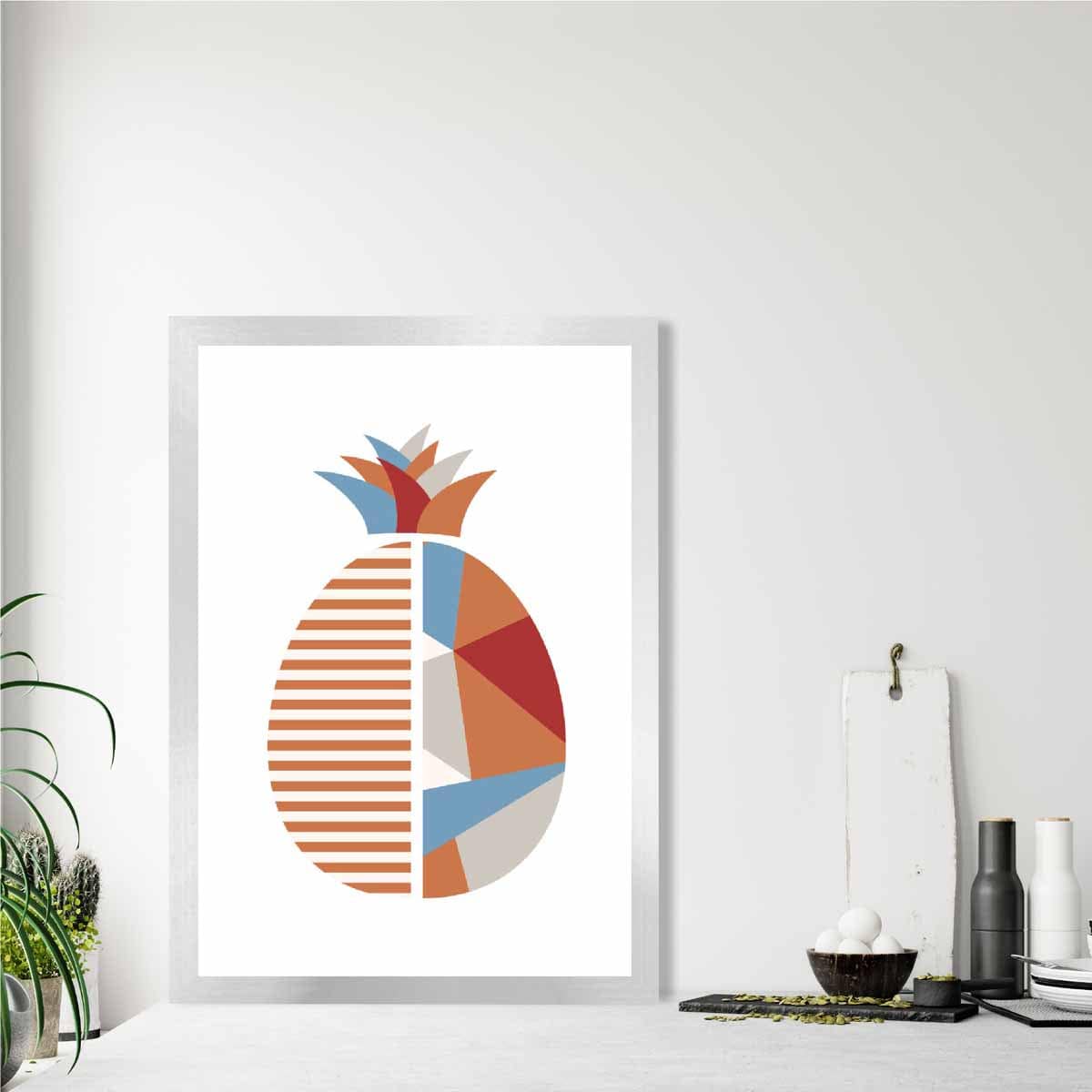Geometric Fruit Poster of a Pineapple in Red Orange Blue