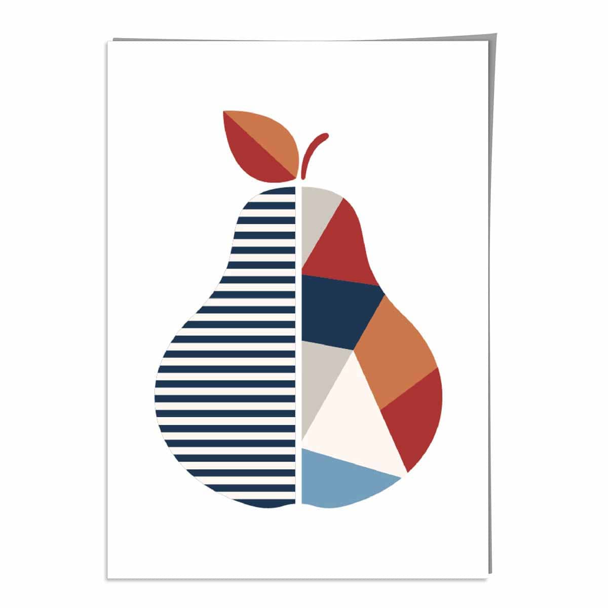 Geometric Fruit Poster of a Pear in Red Orange Blue