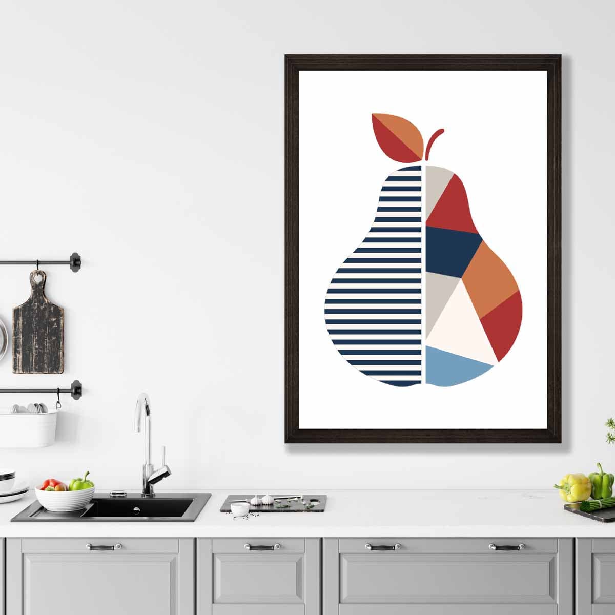 Geometric Fruit Poster of a Pear in Red Orange Blue