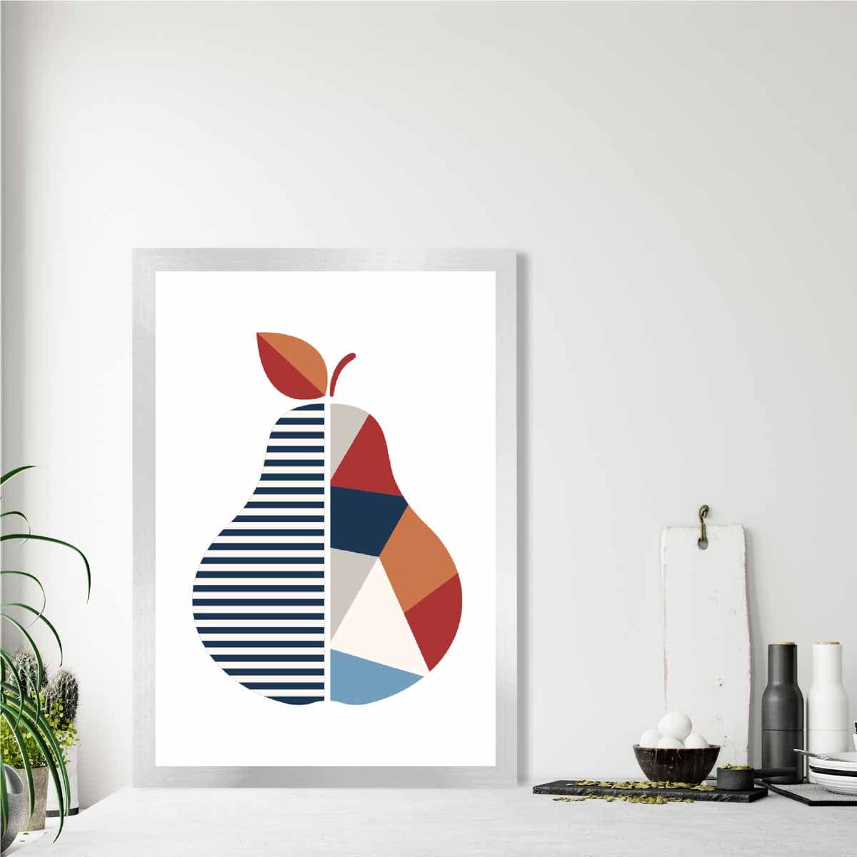 Geometric Fruit Poster of a Pear in Red Orange Blue