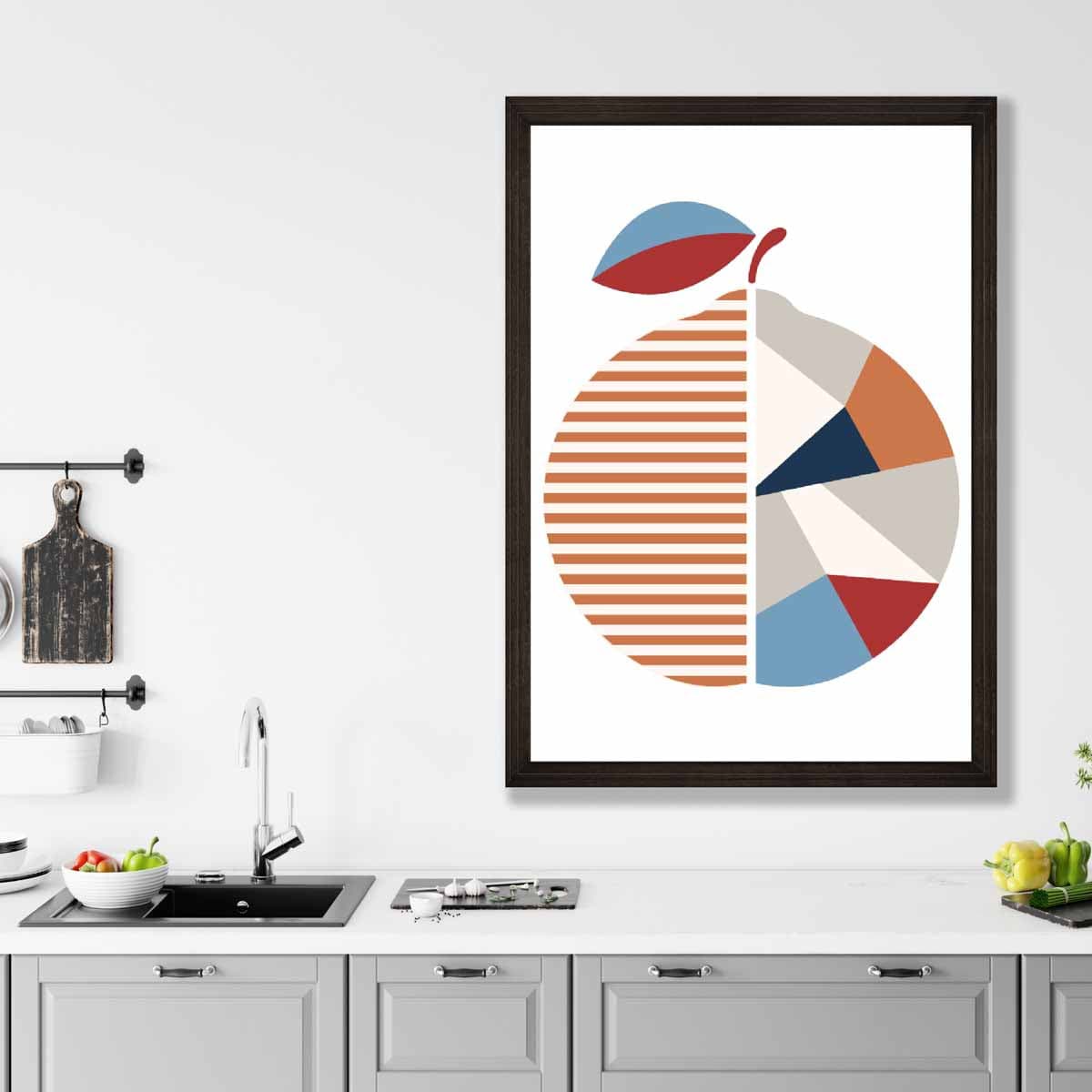 Geometric Fruit Poster of an Orange in Red Orange Blue