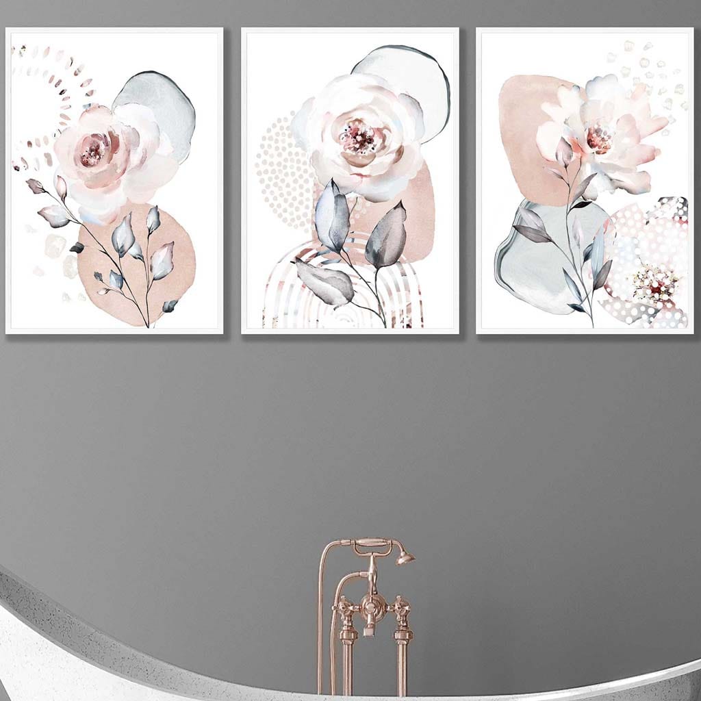 Abstract Blush Pink and Grey Floral Art Prints