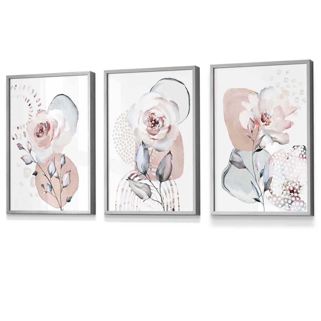 Abstract Blush Pink and Grey Floral Framed Wall Art Prints | Artze Wall Art UK