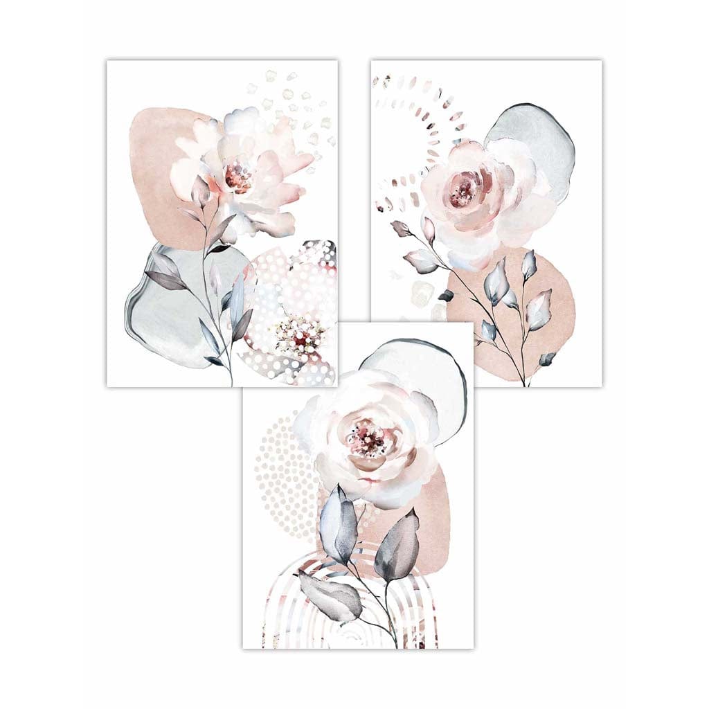 Abstract Blush Pink and Grey Floral Art Prints