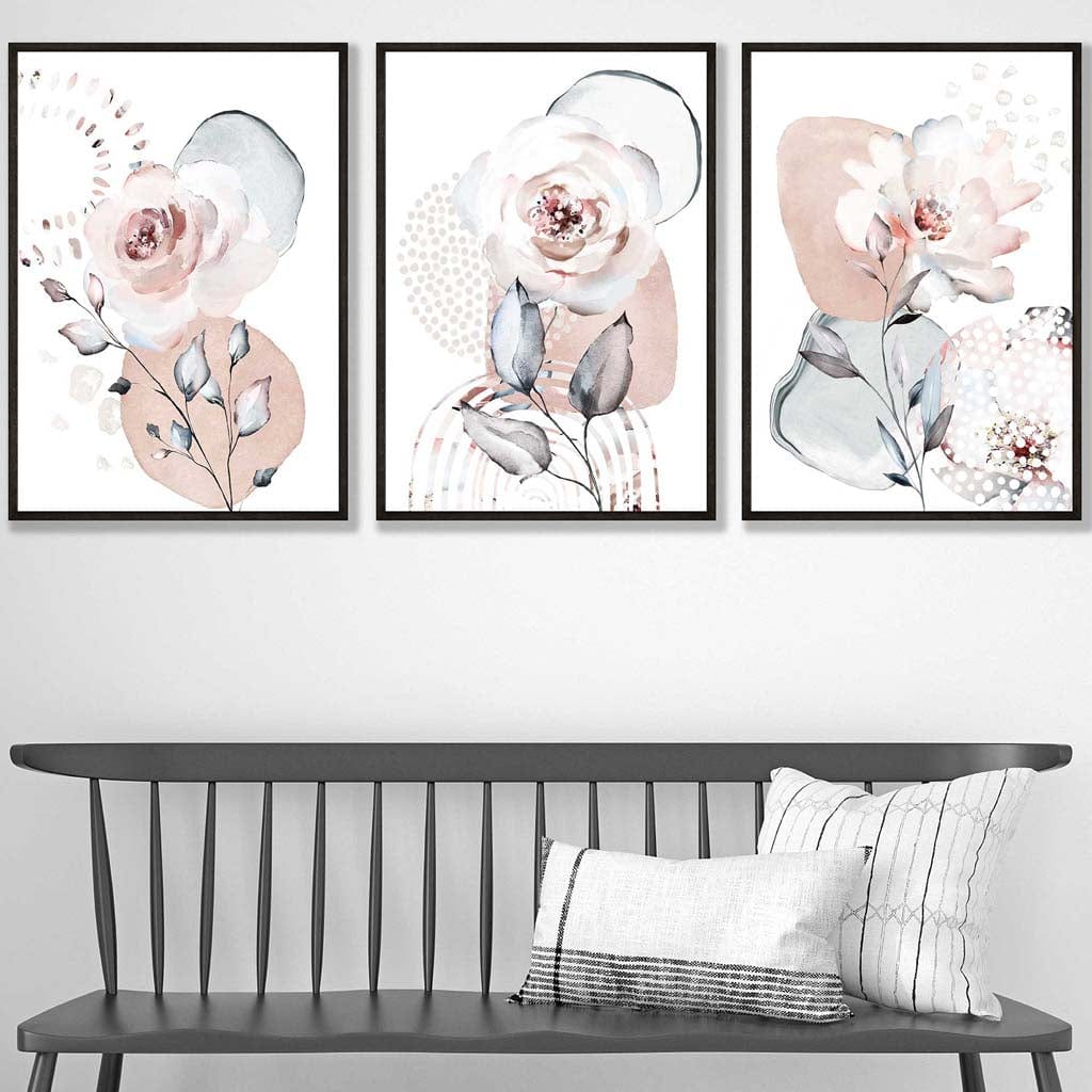 Abstract Blush Pink and Grey Floral Art Prints
