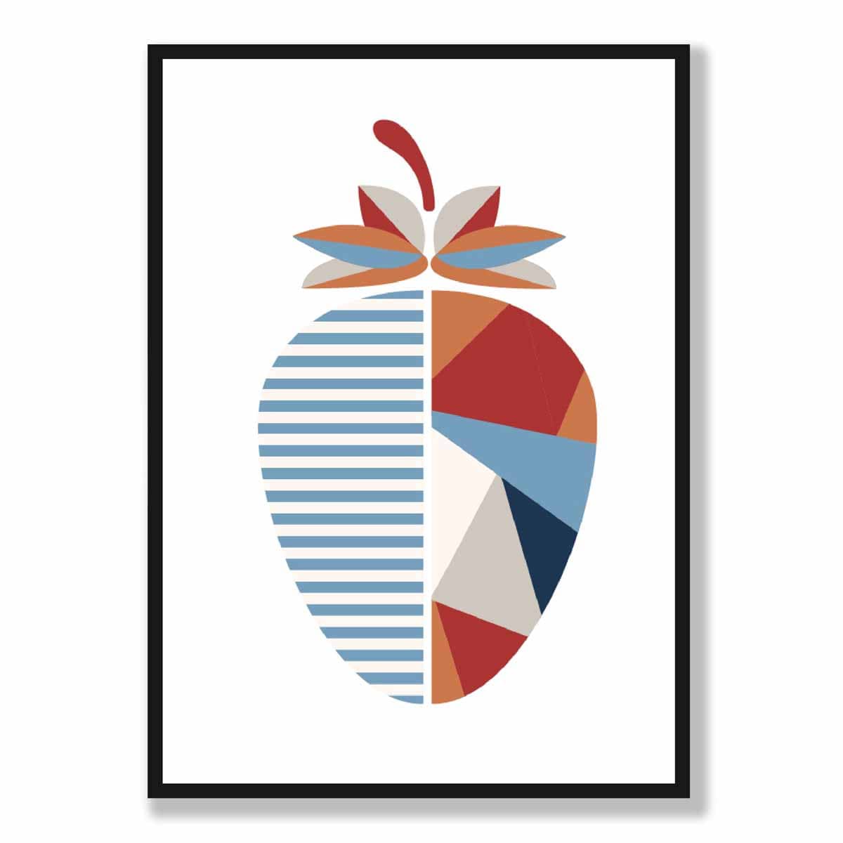 Geometric Fruit Poster of Strawberry in Red Orange Blue