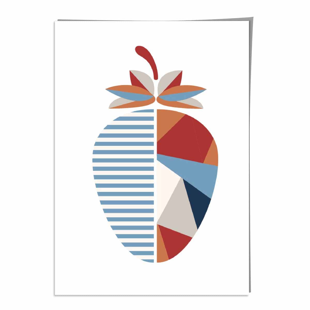 Geometric Fruit Poster of Strawberry in Red Orange Blue