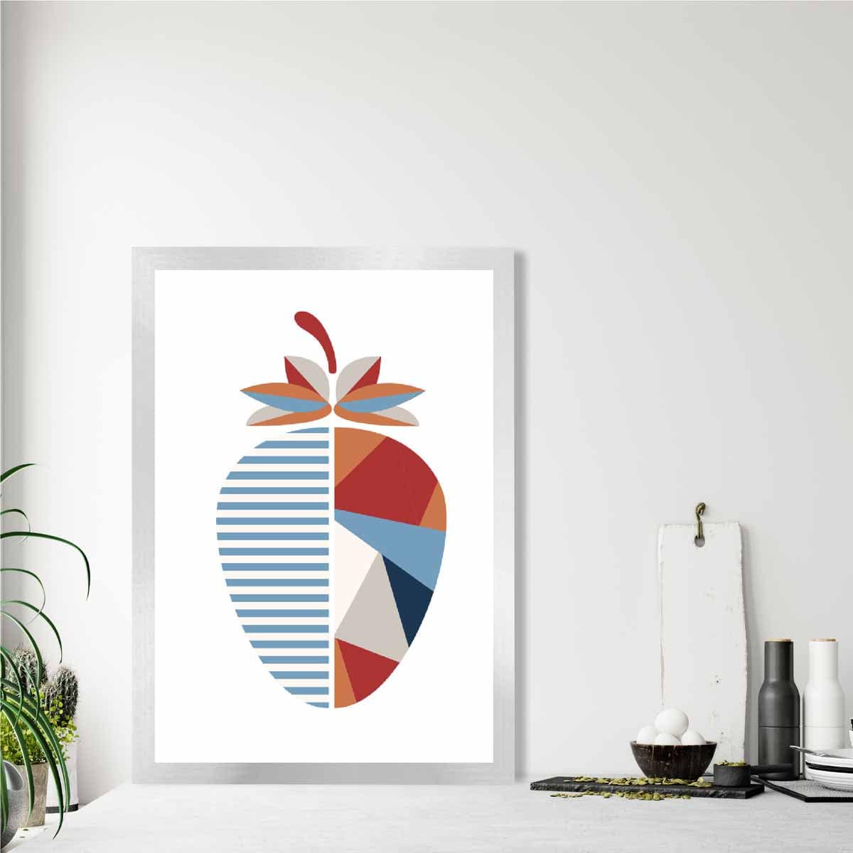 Geometric Fruit Poster of Strawberry in Red Orange Blue
