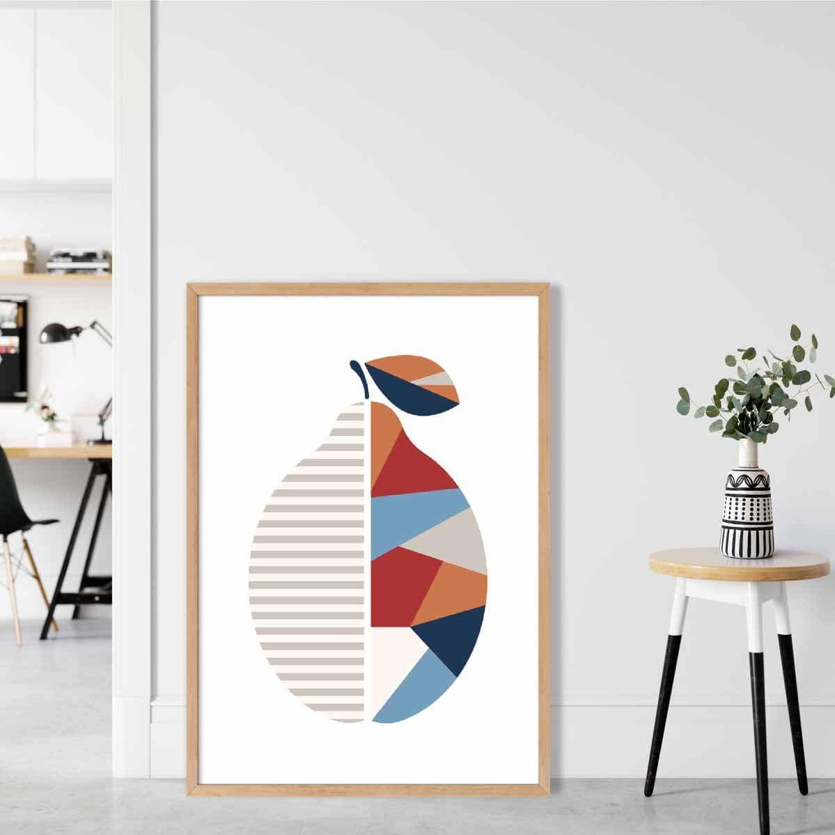 Geometric Fruit Poster of Lemon in Red Orange Blue