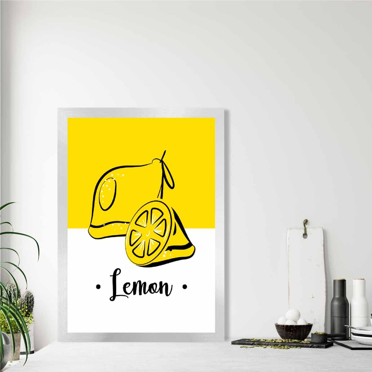 Sketch Fruit Poster of Lemons in Yellow