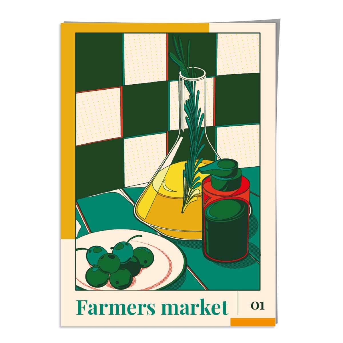 Farmers Market Poster No 1 in Green Yellow Red