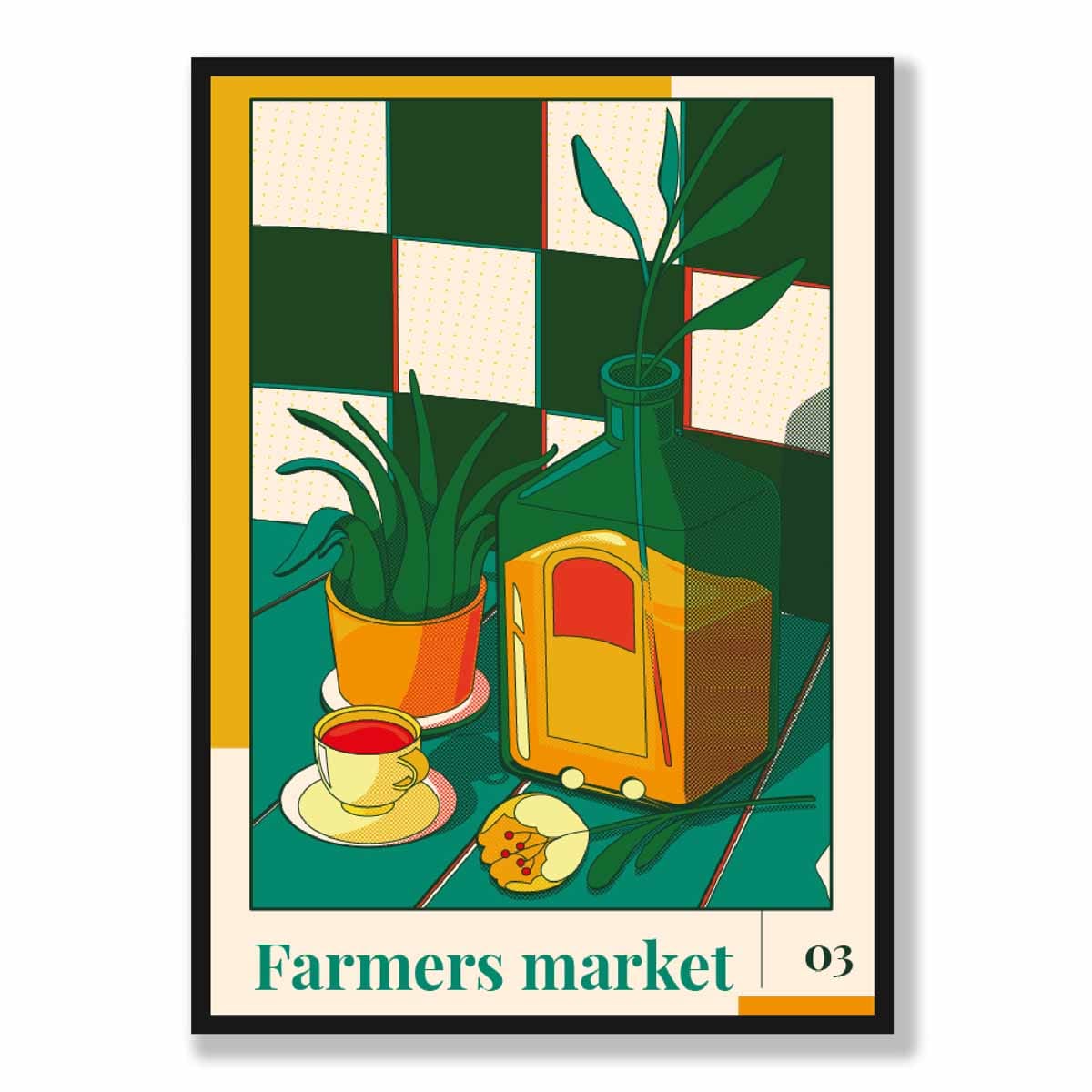 Farmers Market Poster No 3 in Green Yellow Red