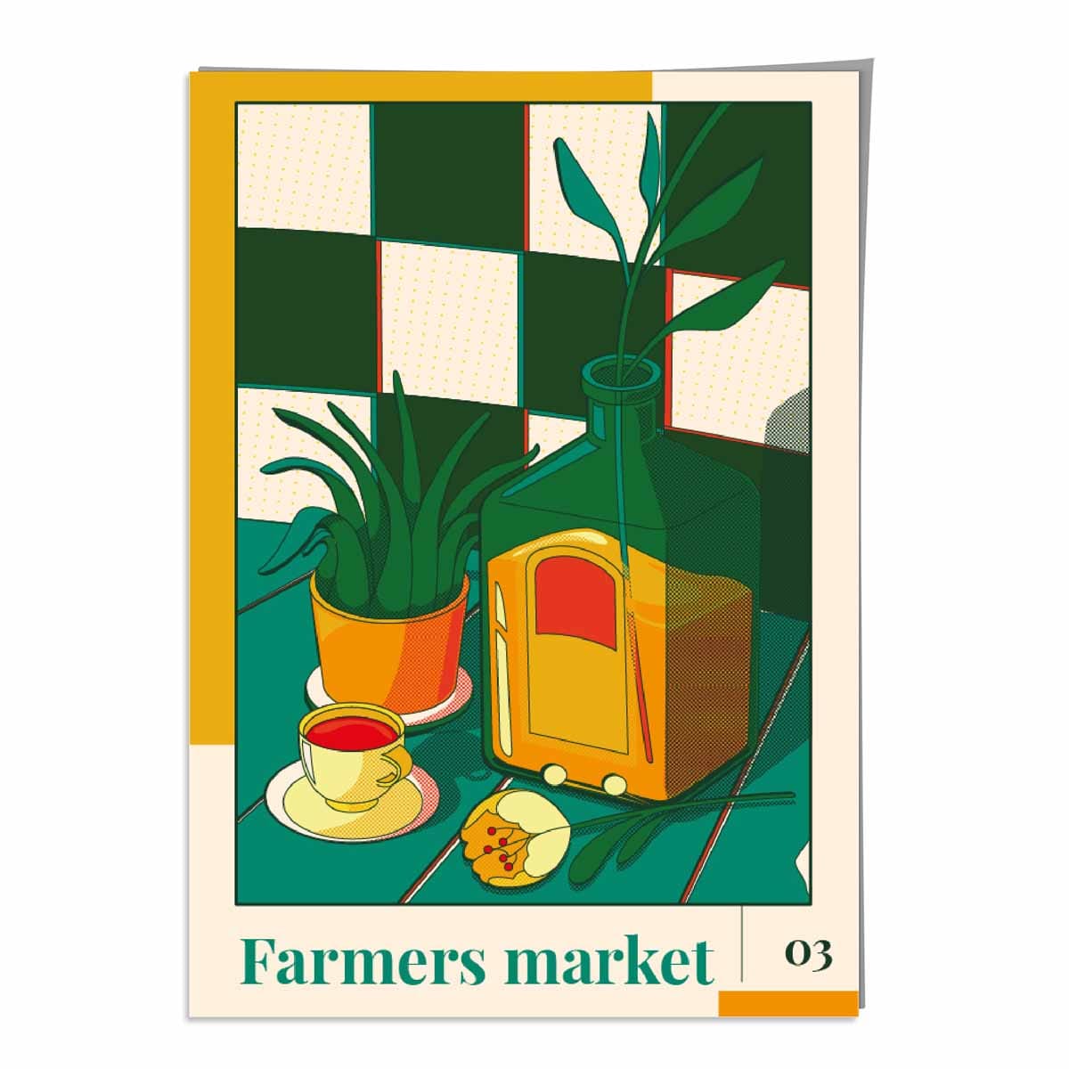 Farmers Market Poster No 3 in Green Yellow Red