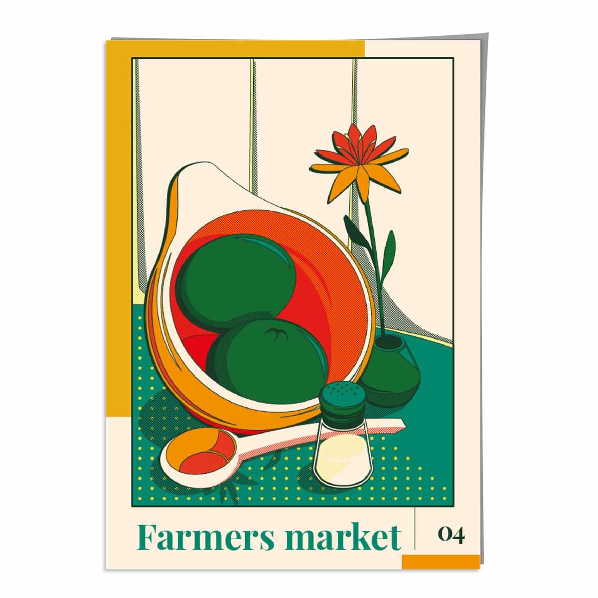 Farmers Market Poster No 4 in Green Yellow Red