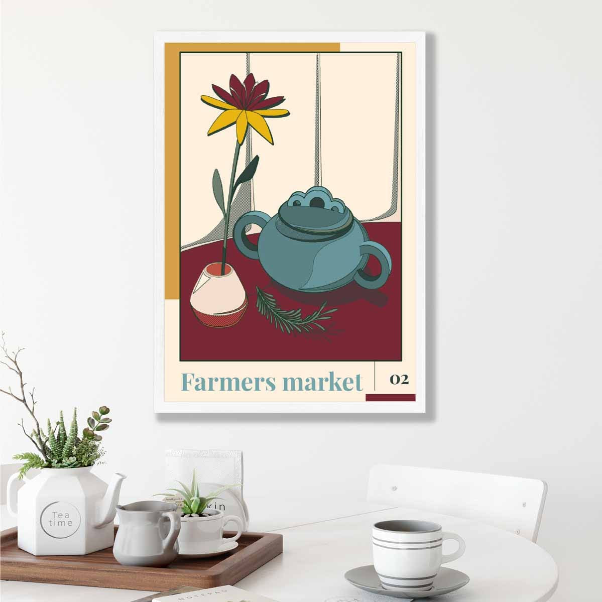 Farmers Market Poster No 2 in Damson Red and Blue
