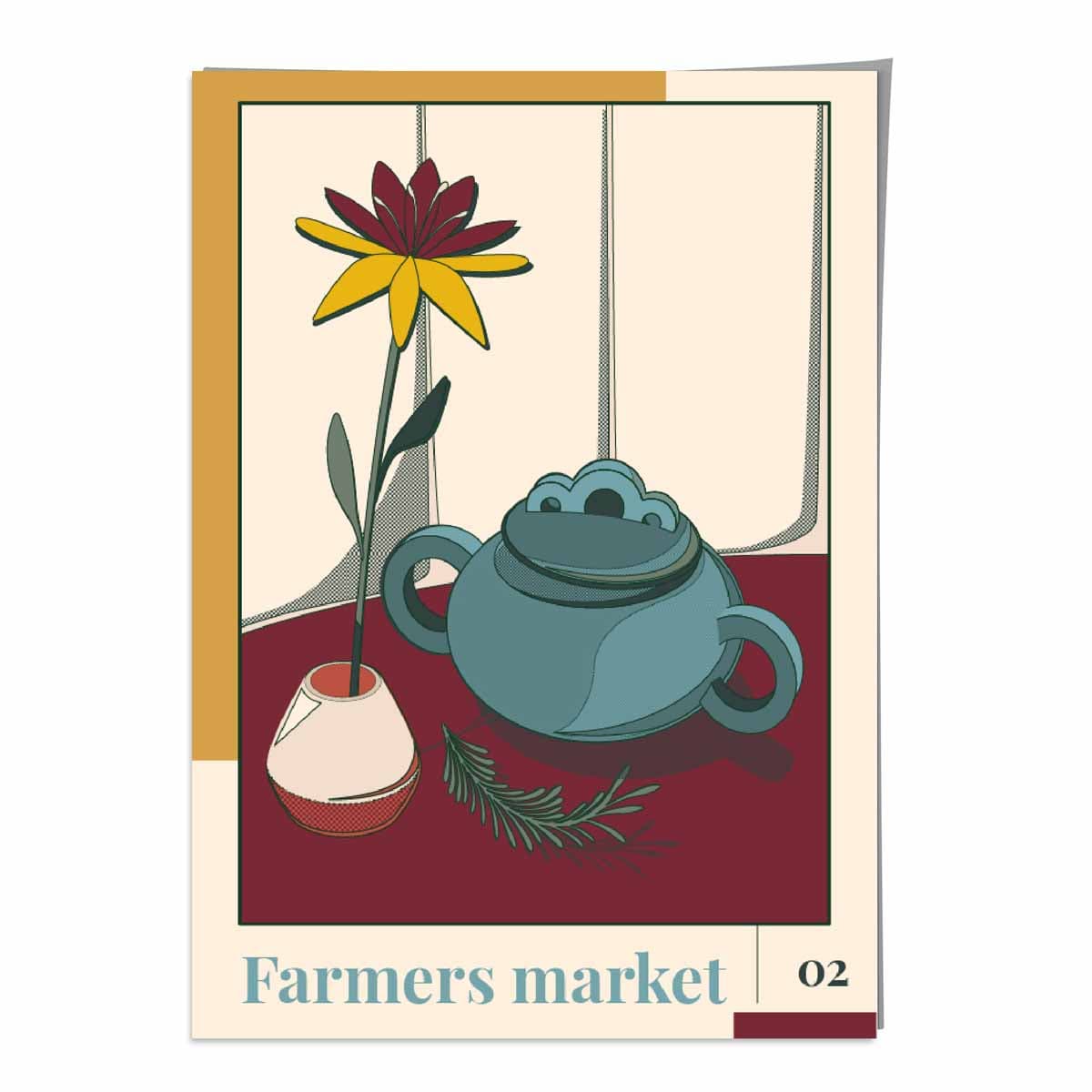 Farmers Market Poster No 2 in Damson Red and Blue