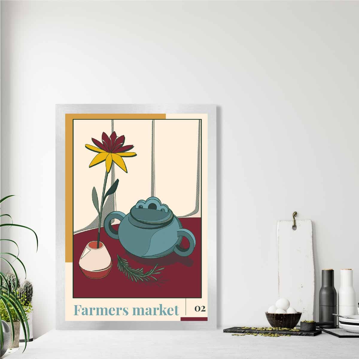 Farmers Market Poster No 2 in Damson Red and Blue