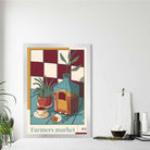 Farmers Market Poster No 3 in Damson Red and Blue