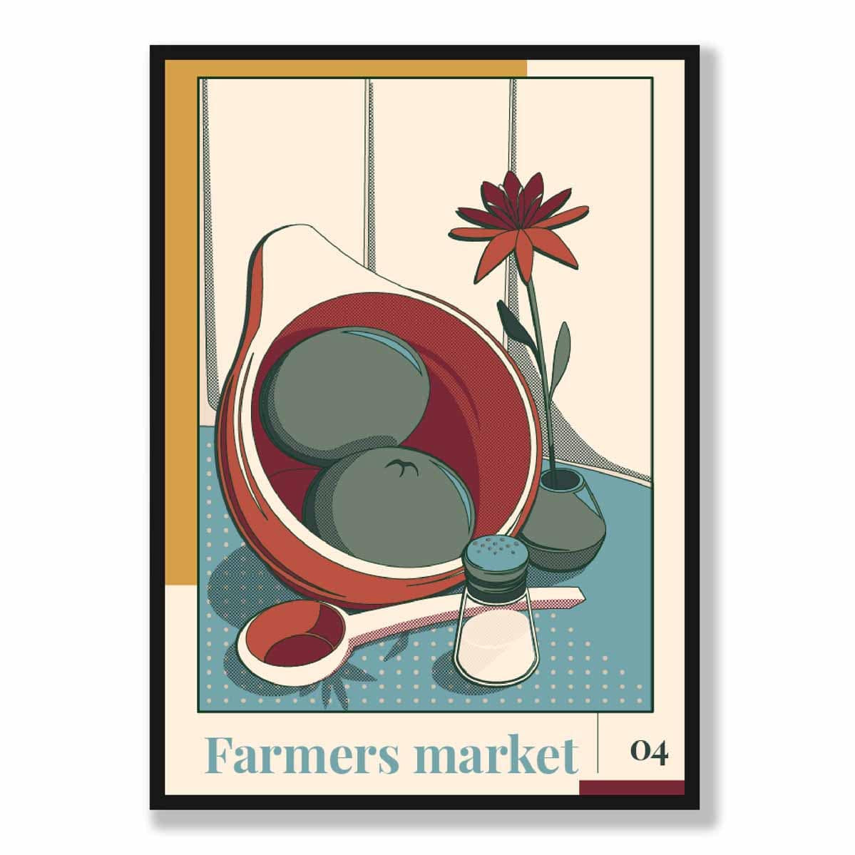 Farmers Market Poster No 4 in Damson Red and Blue