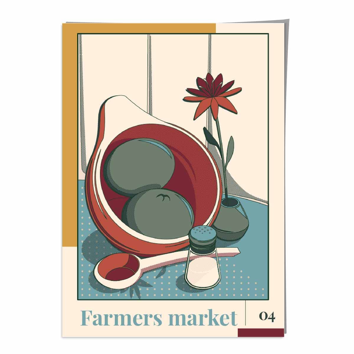 Farmers Market Poster No 4 in Damson Red and Blue