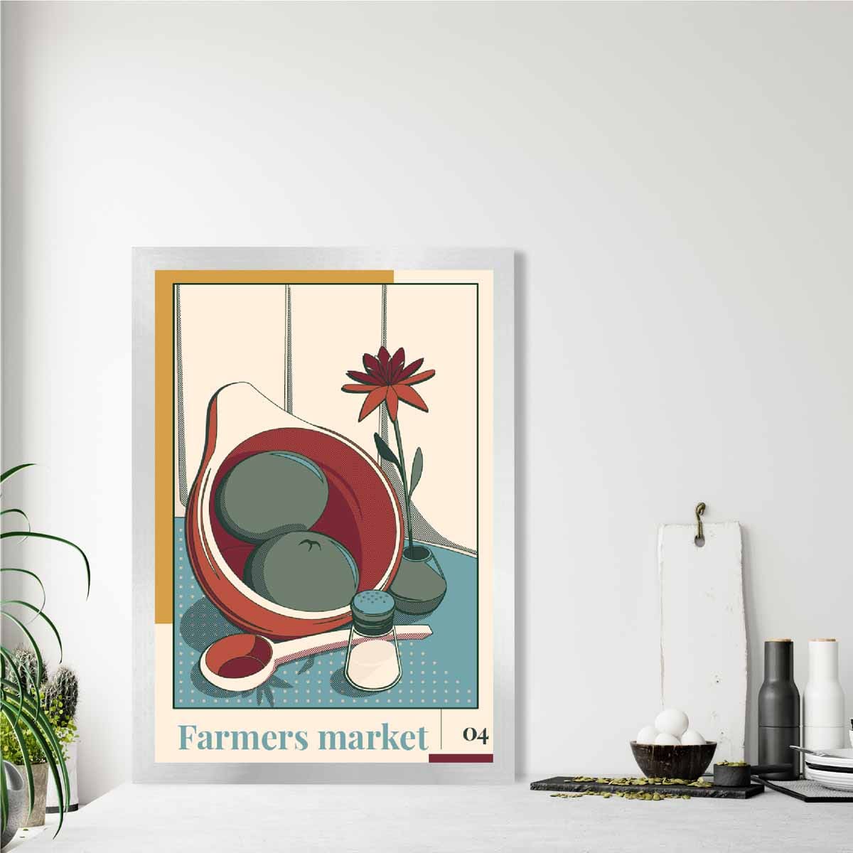 Farmers Market Poster No 4 in Damson Red and Blue