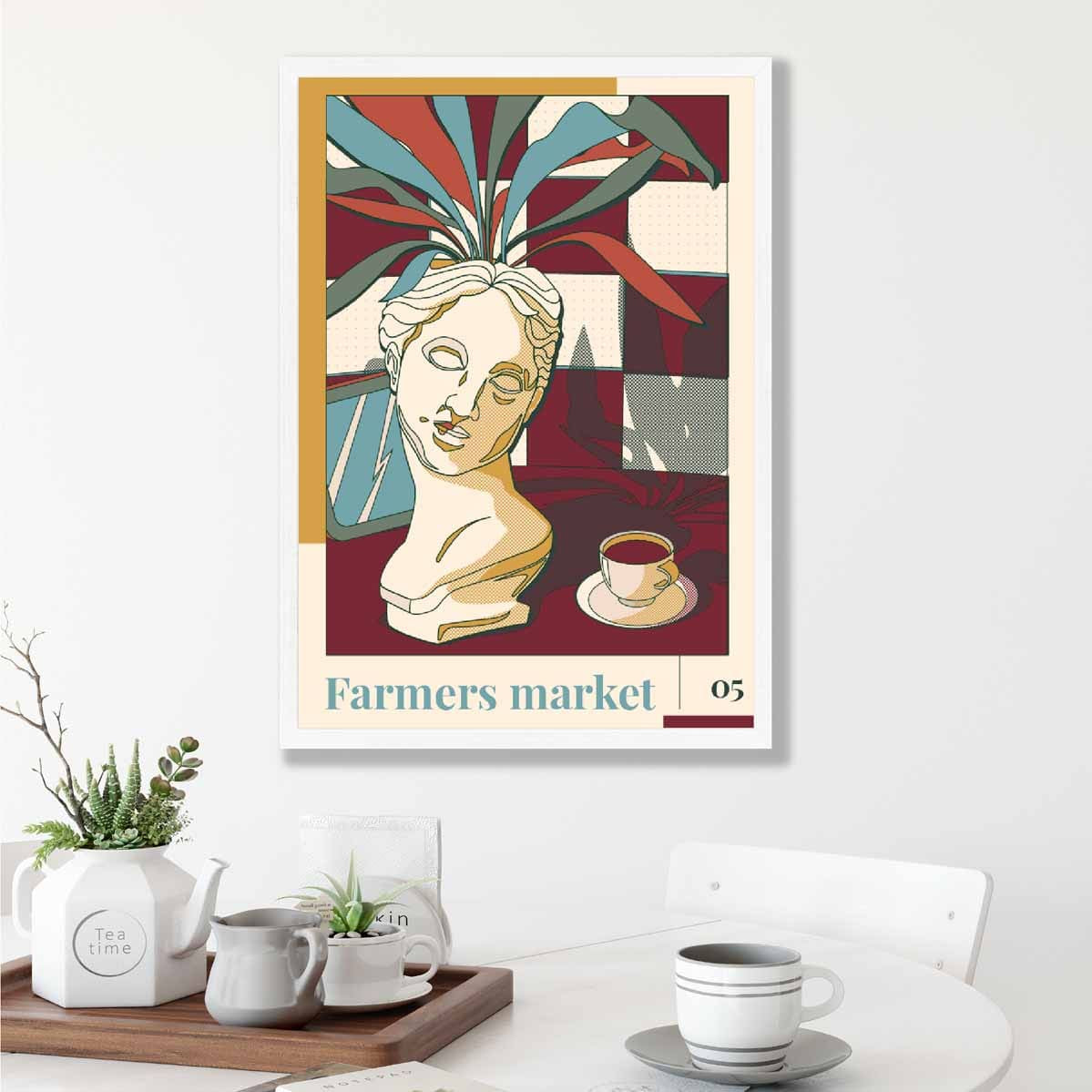 Farmers Market Poster No 5 in Damson Red and Blue